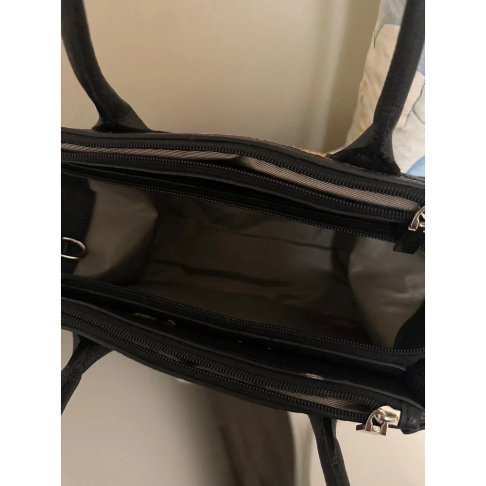 Diane B. Milano Black‎ Leather and Woven Cane Handbag Satchel Triple Compartment